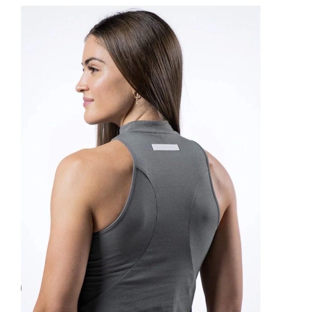 Alphalete Women's Premium Mockneck Tank - Stone Grey , Size Large